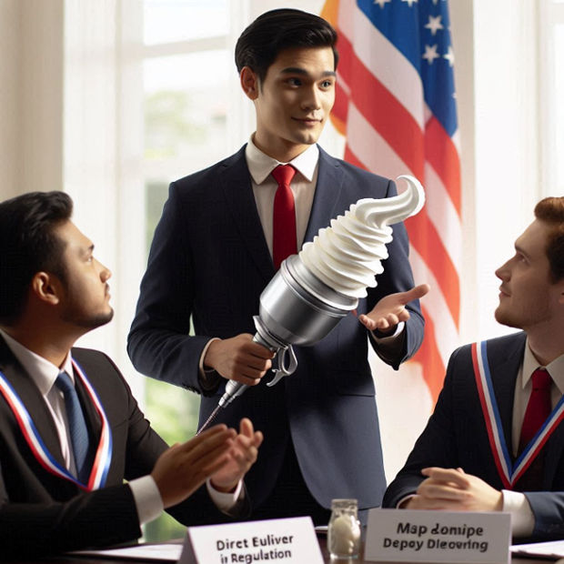 A politician holding a whipped cream charger while discussing its regulation, showing direct involvement in nang delivery services.